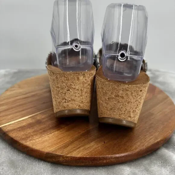 Mascha Shoes Womens Size 39 US 8.5 Silver Beaded Wedge Sandals Italy Platform - Picture 6 of 13